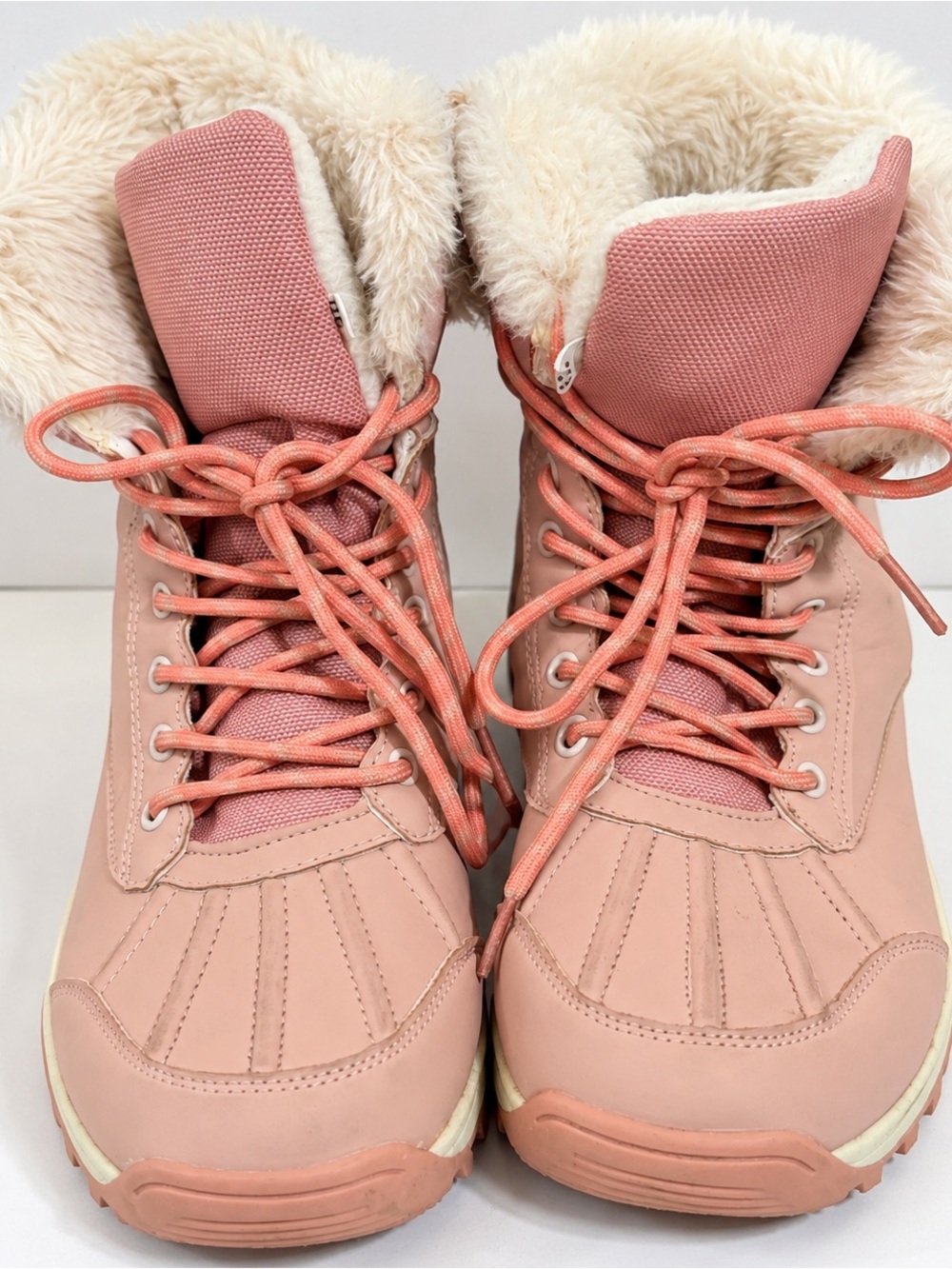 Cozy Pink Faux-Fur Lined Lace-Up Winter Boots